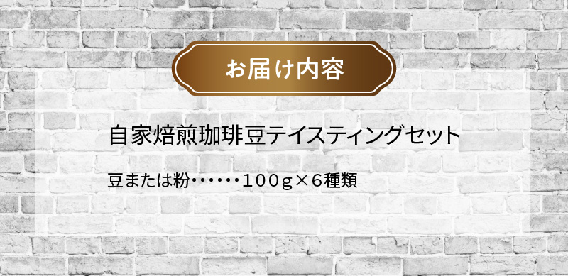 世界の自家焙煎珈琲豆テイスティングセット 100g×6種類【豆のまま】　A113-001-01