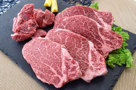 076-37 黒毛和牛 ヒレ 2種 ステーキカット & サイコロカット 220g × 2パック 鹿児島県産 牛肉 赤身 ステーキ カミチク 南九州市