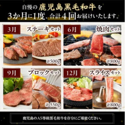 【発送月固定定期便】厳選A5等級オールスター牛肉定期便(南九州市)全4回【配送不可地域：離島】