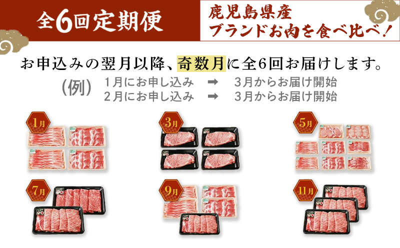 【全6回】鹿児島黒牛・茶美豚食べ比べ定期便 022-17