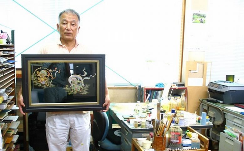 046-08 風神雷神図蒔絵額10号（図柄限定）