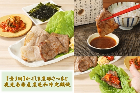 【全3回】かごしま黒豚さつまと鹿児島県産黒毛和牛定期便 080-22