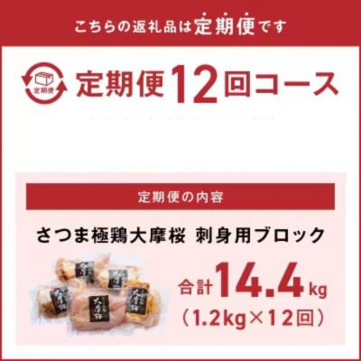 【毎月定期便】さつま極鶏大摩桜 刺身用ブロック全12回【配送不可地域：離島】