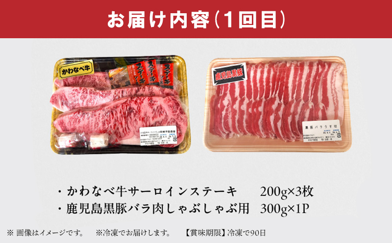【全3回】かわなべ牛・鹿児島黒豚よりどり定期便 023-26