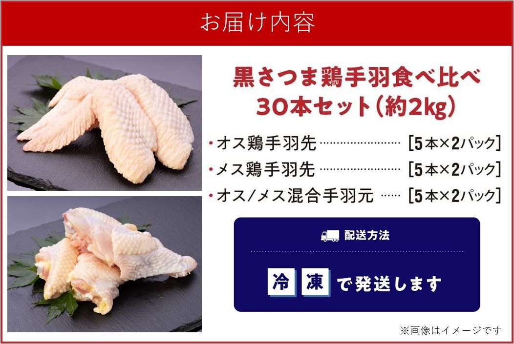 028-31 黒さつま鶏手羽食べ比べ30本セット(約2kg)