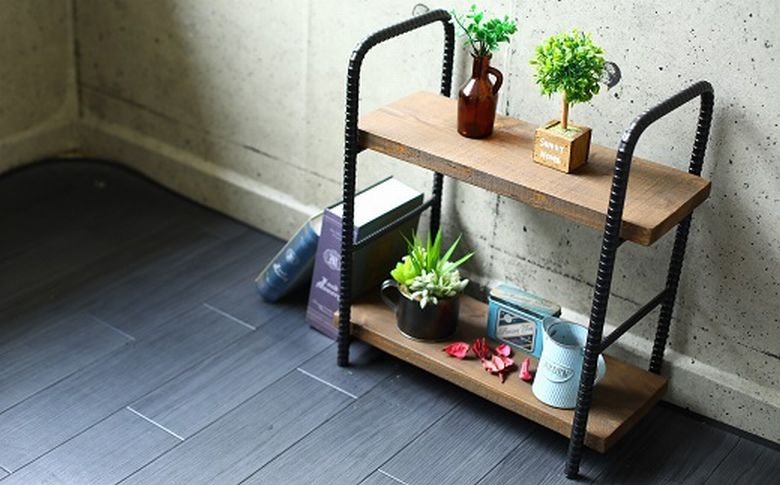 070-31 アンティーク調 アイアン×木製シェルフ