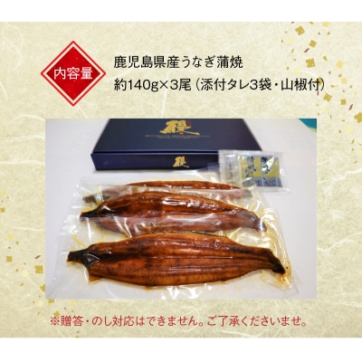 鹿児島県産うなぎ蒲焼3尾 タレ付【配送不可地域：離島】