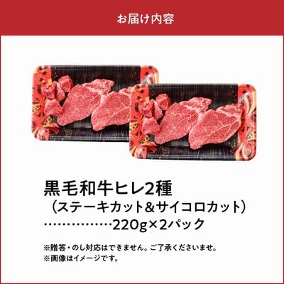 黒毛和牛 ヒレ 2種 ステーキカット サイコロカット 鹿児島県産 牛肉 赤身 カミチク 南九州市【配送不可地域：離島】