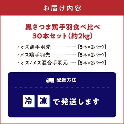 黒さつま鶏手羽食べ比べ30本セット(約2kg)【配送不可地域：離島】