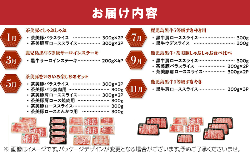 【全6回】鹿児島黒牛・茶美豚食べ比べ定期便 022-17