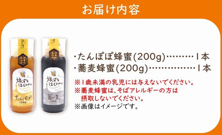 054-28 旅するはちみつ200g2本セット【たんぽぽ・蕎麦】