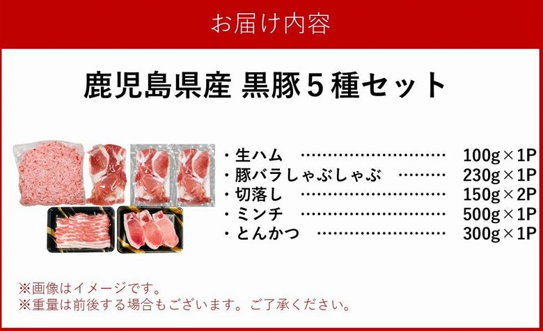 027-46 鹿児島県産黒豚5種 合計1,430g詰め合わせセット