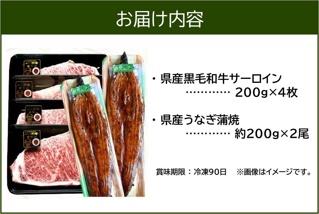 106-02 鹿児島県産黒毛和牛A5等級サーロイン4枚・鹿児島県産ウナギ2尾の贅沢セット