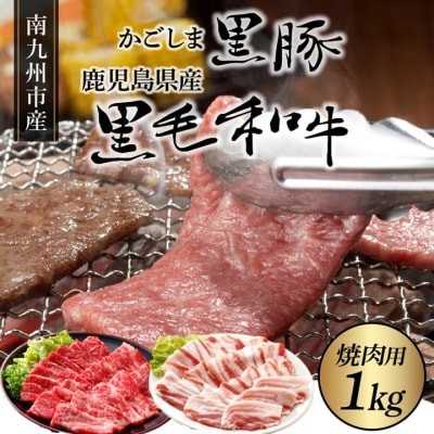 かごしま黒豚と鹿児島県産黒毛和牛焼肉用1kg【配送不可地域：離島】
