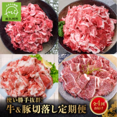 【発送月固定定期便】使い勝手抜群!牛＆豚切落し定期便(南九州市)全4回【配送不可地域：離島】