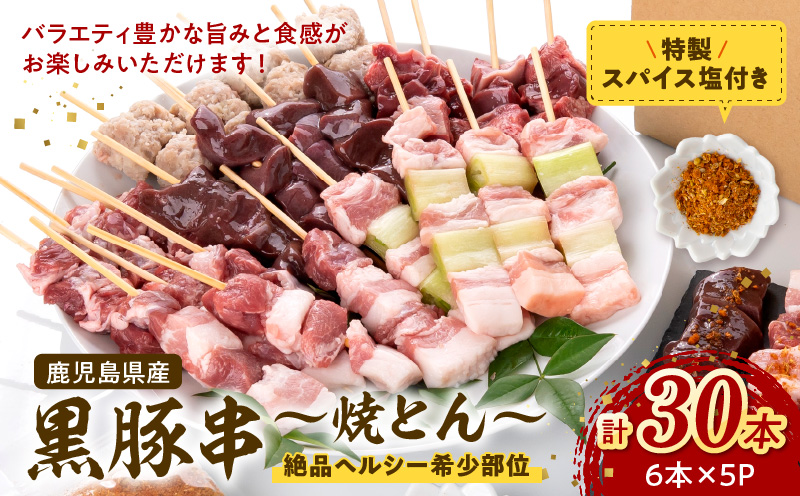 052-28 鹿児島県産黒豚串～焼とん～6本×5P（特製スパイス塩付き）