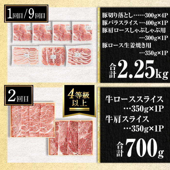 isa693 【定期便9回】13KING定期便(合計13kg) 肉 牛肉 豚肉 切り落とし スライス ステーキ リブロース サーロイン ヒレ ロース すき焼き とんかつ 生姜焼き 冷凍 【サンキョーミート株式会社】