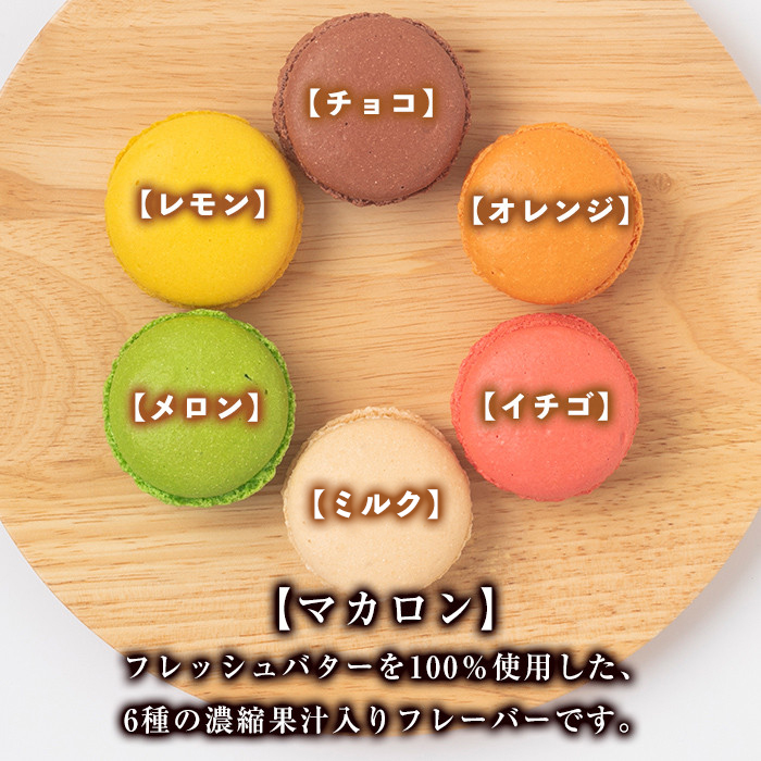 isa245 伊佐銘菓！フレッシュバター100％使用！トリコロールのマカロン(6個) 洋菓子 マカロン お菓子 スイーツ デザート ミルク イチゴ オレンジ レモン メロン チョコ 冷凍 冷凍便 【ケーキハウストリコロール】