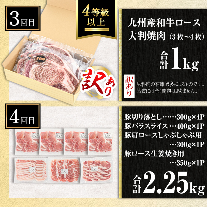 isa448 【定期便7回】工場開設Sコース (合計9.55kg) 国産 肉 牛肉 豚肉 厚切り 切り落とし 霜降り すきやき しゃぶしゃぶ 生姜焼き 牛しゃぶ 冷凍 ロース カタロース 肩ロース サーロイン ステーキ アウトドア BBQ 食べ比べ セット 【サンキョーミート株式会社】