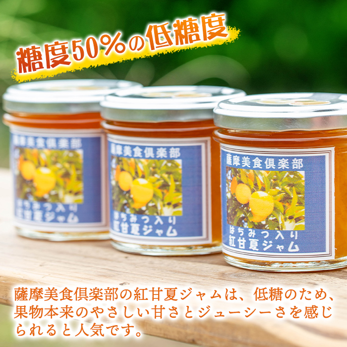 isa629 手作りはちみつ入り紅甘夏ジャム(計3個・各140g) 加工食品 果物 フルーツ 詰め合わせ 果肉 柑橘 低糖 ハンドメイド ジャム ギフト 【薩摩美食倶楽部】