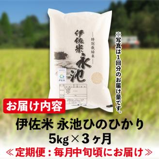 isa540 【定期便】令和7年産 特別栽培米 伊佐米永池ひのひかり(計15kg・5kg×3ヶ月) 伊佐市 永池 お米 米 白米 精米 伊佐米 食味コンテスト 最優秀賞受賞 ヒノヒカリ 【エコファーム永池】
