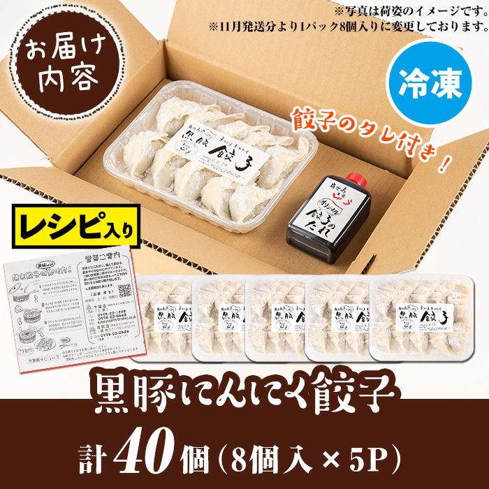 Z6-01 ＜2026年1月発送分(1月中に発送)＞黒豚にんにく餃子(計40個・8個入り×5P) 鹿児島 生餃子 ギョウザ 黒豚 豚肉 冷凍食品 おかず おつまみ 惣菜 小分け 焼くだけ 簡単調理 冷凍便 【工房ゆう】