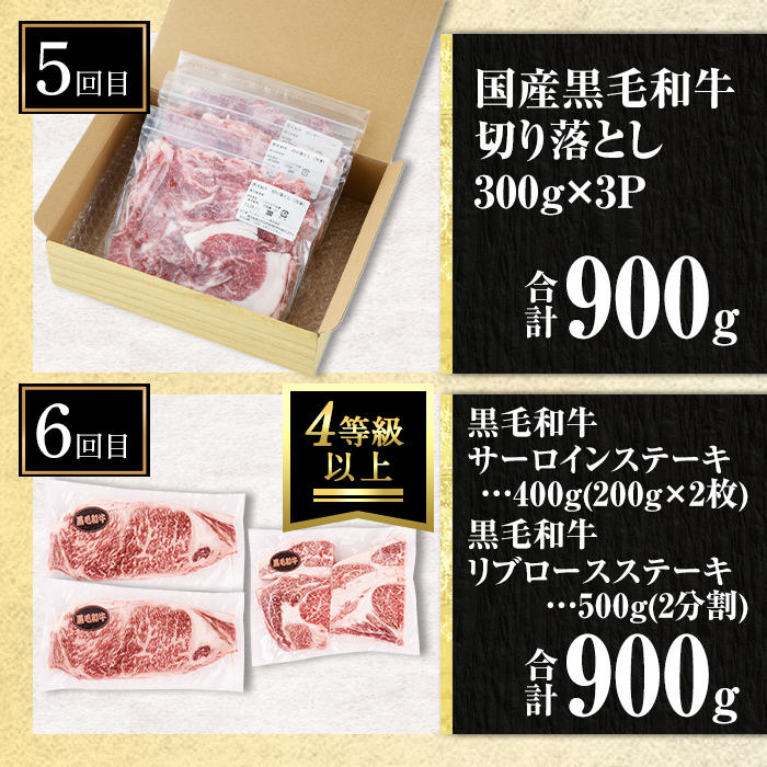 isa513 【定期便６回】満足贅沢 牛肉定期便(合計5.2kg) 肉 牛肉 霜降り すきやき しゃぶしゃぶ 牛しゃぶ サーロイン リブロース ステーキ 冷凍 ロース カタロース 肩ロース BBQ アウトドア【サンキョーミート株式会社】