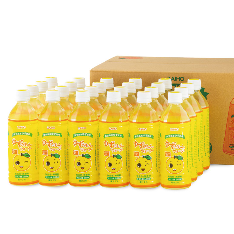 isa461-tn 〈20日以内に発送〉ゆずドリンク 500ml (24本) ペットボトル ゆずだもん。ウォーター ストレートタイプ カロリーオフ 無着色 無香料 クエン酸 含有 鹿児島 産 柚子 天然アルカリ温泉水 使用 ゆず果汁 2％配合 【財宝】