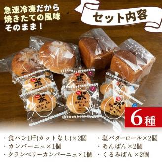 A0-06 玄米ペーストぱん詰め合せ(全6種・食パン×2斤、他8個) 自社栽培した玄米を使用したパン 自社栽培 玄米 カンパーニュ 塩バター あんぱん くるみぱん パン 菓子パン おやつ セット 詰合せ 【やまびこの郷】