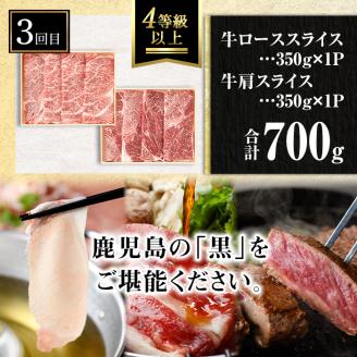 isa512 【定期便３回】鹿児島の黒!! 黒牛・黒豚 定期便(合計2.26kg) 肉 牛肉 ステーキ 霜降り すきやき しゃぶしゃぶ 牛しゃぶ 冷凍 ロース カタロース 肩ロー ス サーロイン 黒豚 豚肉 豚 ぶた バラ スライス  アウトドア BBQ【サンキョーミート株式会社】