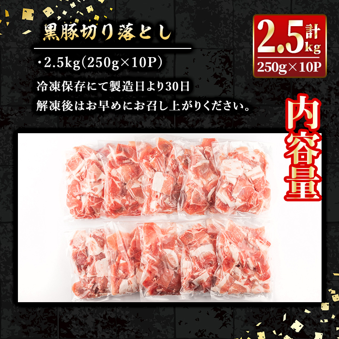 isa267 鹿児島県産黒豚切り落とし(計2.5kg・250g×10P) 精肉 小分け 切落とし 料理 パック 国産 薄切り 豚肉 九州産 冷凍 【増元精肉店】