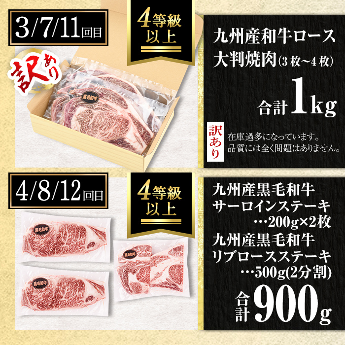 isa651 【定期便12回】工場開設一周年記念 牛肉堪能定期便(合計10.2kg) 黒毛和牛 リブロース サーロイン ステーキ スライス 大判 焼肉 牛 うし 牛肉 すきやき しゃぶしゃぶ 牛しゃぶ ロース アウトドア 食べ比べ BBQ 冷凍 【サンキョーミート株式会社】