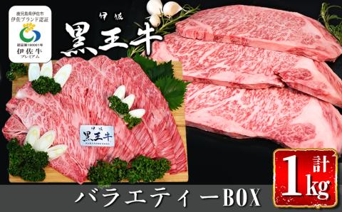 isa338 鹿児島県産黒毛和牛 伊佐黒王牛バラエティーBOX！(計1kg・カタローススライスすき焼き用＆サーロインステーキ用) ブランド牛 牛肉 国産 九州産 鹿児島県産 ステーキ肉 すき焼き 和牛 ギフト 肉 贈り物 プレゼント 食べ比べ 詰合せ 【プラン・ビー】