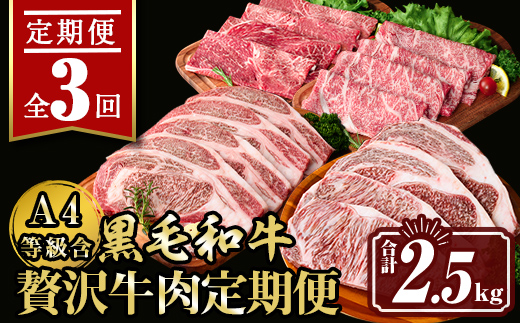 isa509 【定期便3回】贅沢牛肉定期便(合計2.5kg) 肉 牛肉 霜降り すきやき しゃぶしゃぶ 牛しゃぶ 冷凍 ロース カタロース 肩ロー ス食べ比べ サーロイン リブロース ステーキ アウトドア BBQ【サンキョーミート株式会社】
