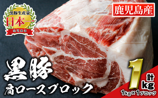 isa659 鹿児島県産豚肉！黒豚肩ロースブロック肉(計1kg・1kg×1ブロック) 国産 鹿児島 九州産 豚 豚肉 肩 ロース チャーシュー 焼豚 BBQ バーベキュー キャンプ アウトドア 冷凍 冷凍便 【財宝】