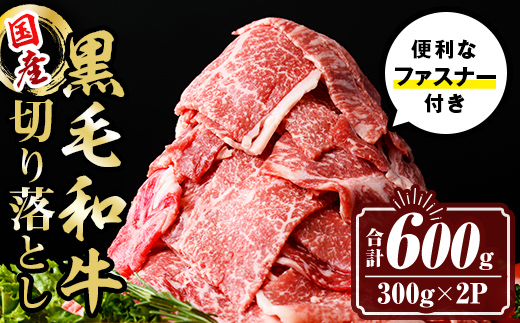 isa694 黒毛和牛切り落とし (合計600g・300g×2P) 国産 真空包装 真空パック ファスナー 小分け 切落とし 牛 うし 牛肉 アウトドア BBQ 冷凍 【サンキョーミート株式会社】