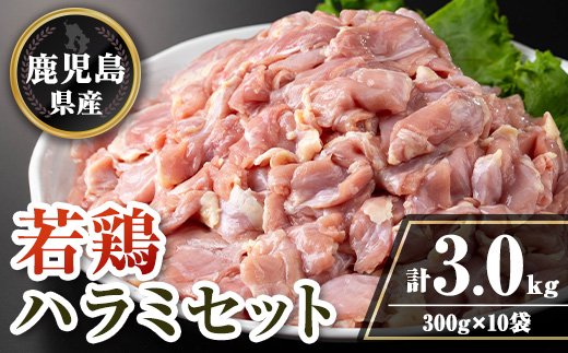 isa716 鹿児島県産若鶏ハラミセット(計3kg・300g×10P) 鹿児島県産 国産 鶏肉 鳥肉 とり肉 ハラミ 希少部位 炭火焼き 焼肉 BBQ 炒め料理 おつまみ 真空 小分け 【TRINITY】