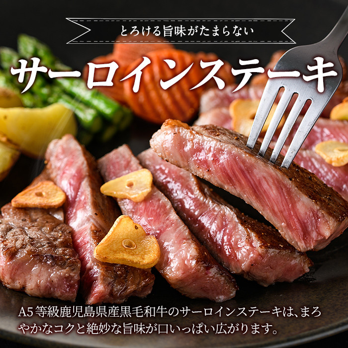 a853-A ＜期間限定！合挽ハンバーグ付＞≪A5等級≫鹿児島県産黒毛和牛サーロイン2枚入り(1P計360g) ！【水迫畜産】姶良市 国産 牛肉 サーロインステーキ ステーキ ステーキ肉 和牛