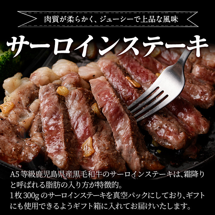 a904 ≪A5等級≫鹿児島県産黒毛和牛サーロイン(300g) ギフト箱入り！【水迫畜産】国産 肉 牛肉 牛 黒毛和牛 ステーキ