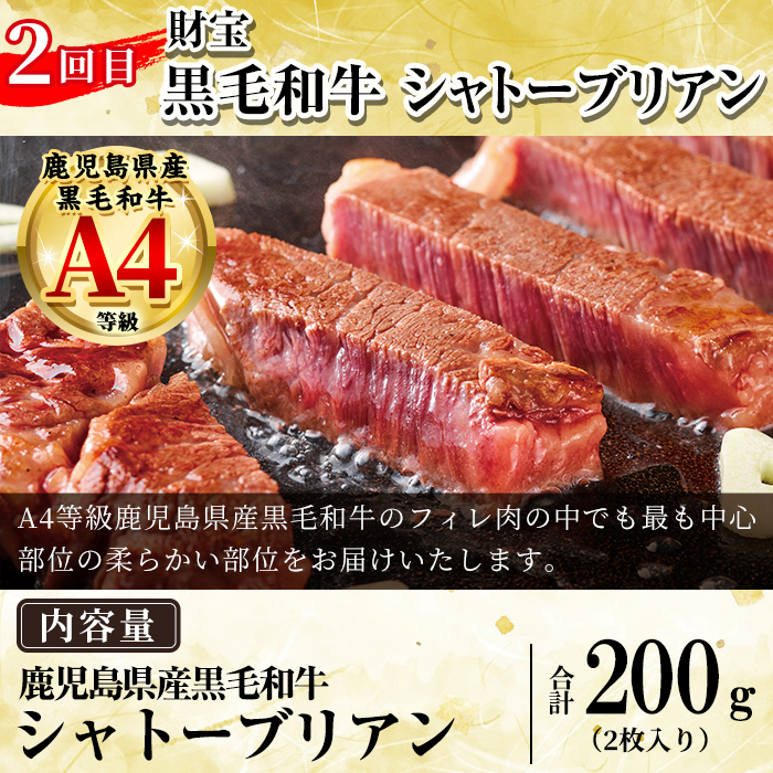 a969-B ＜コラボ定期便！＞姶良市おすすめ！ステーキ肉定期便(全6回)【水迫畜産・財宝】 姶良市 コラボ こらぼ 国産 鹿児島産 お肉 肉 牛肉 ステーキ 冷凍 ランプ シャトーブリアン サーロイン