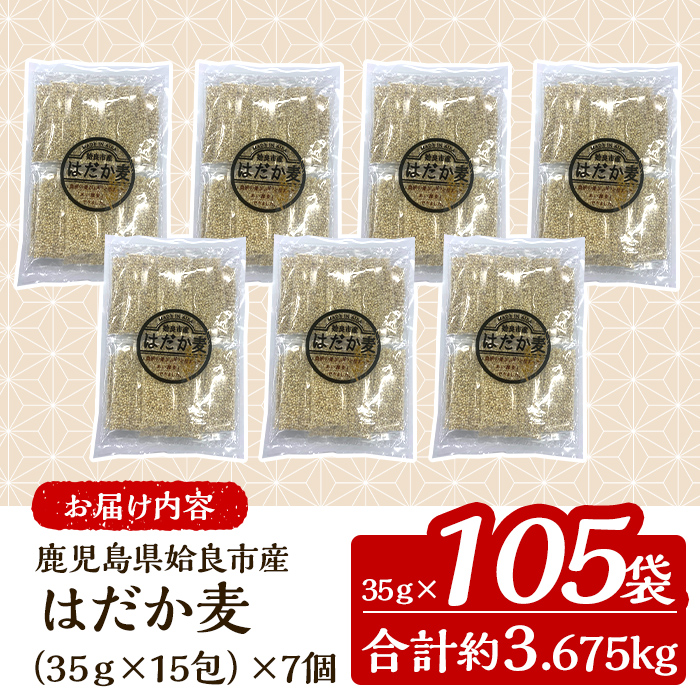 a630 《訳あり・数量限定》姶良市産はだか麦35g×105袋(合計約3.6kg超え)【竹之内穀類産業】姶良市 国産 麦ごはん用はだか麦