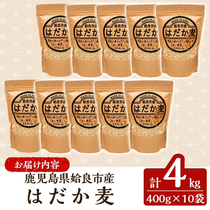 a713 数量限定！姶良市産はだか麦(計4kg・400g×10個)【竹之内穀類産業】 姶良市 国産 姶良市 ご飯 麦ごはん はだか麦 穀物 食物繊維 小分け