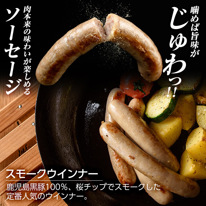 a878 《定期便全3回》鹿児島黒豚「短鼻豚」無添加スモークウインナー計60本(20本×3回)【鹿児島ますや】 姶良市 ウインナー ウィンナー 無添加 おつまみ 冷凍 黒豚 スモーク おかず