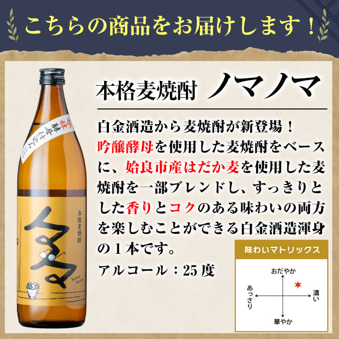 a958 本格麦焼酎ノマノマ900ml×2本セット！【白金酒造】焼酎 麦焼酎 本格麦焼酎 麦 麦麹 酒 アルコール セット