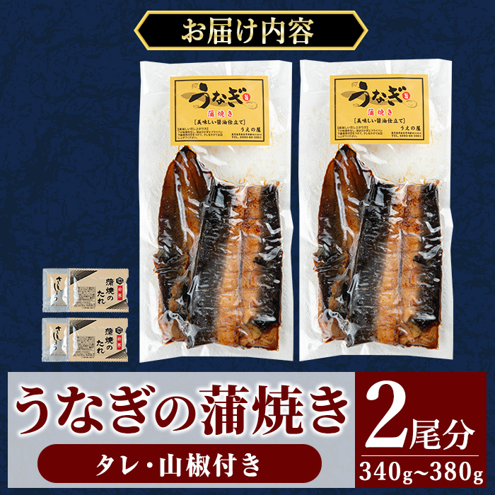 a982-B うなぎ蒲焼き・2尾分(1尾あたり170g～190g・最大合計340g以上)【うえの屋】姶良市 うなぎ 鰻 ウナギ 蒲焼き 蒲焼 かばやき カット タレ 鹿児島 国産 冷凍