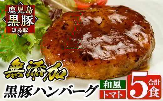 a007 鹿児島黒豚「短鼻豚」無添加ハンバーグセット合計5個！ 【鹿児島ますや】 姶良市 国産 鹿児島県 肉 豚 豚肉 総菜 冷凍ハンバーグ おかず 和風 トマトソース 温めるだけ 簡単 個包装 小分け 一人暮らし