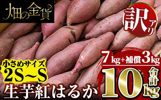 a732 《訳あり》畑の金貨・生芋紅はるか7kgと補償3kg 合計10kg(小さ目サイズ)【甘いも販売所】姶良市 芋 いも さつまいも 紅はるか べにはるか 熟成 規格外