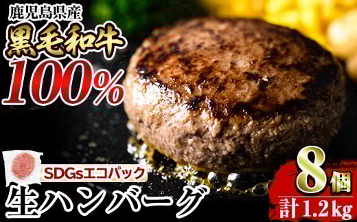 a841 鹿児島県産黒毛和牛100％生ハンバーグ（150g×8個）【水迫畜産】姶良市 国産 鹿児島県産 肉 牛肉 和牛 牛 総菜 冷凍ハンバーグ ハンバーグ おかず 焼くだけ 簡単 冷凍 個包装 小分け 一人暮らし 牛100%