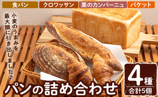 a986 パンの詰め合わせ(4種・合計5個)【Bakery Panto】姶良市 パン 冷凍パン 食パン クロワッサン 栗 カンパーニュ バケット 冷凍 セット