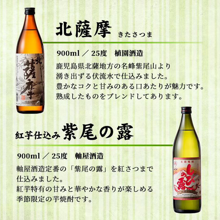 s004 鹿児島芋焼酎(北薩摩900ml×1本・紅芋仕込み紫尾の露900ml×1本セット) 鹿児島 芋焼酎 飲み比べセット ギフト【杉元酒店】